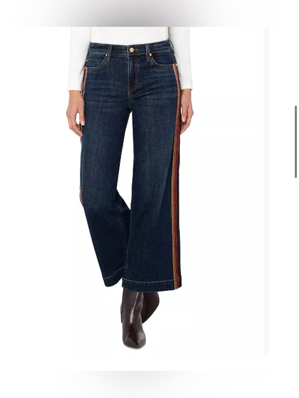 Liverpool Los Angeles Women's Mid-Rise Stride Wide-Leg Velvet-Trim Jeans size 12